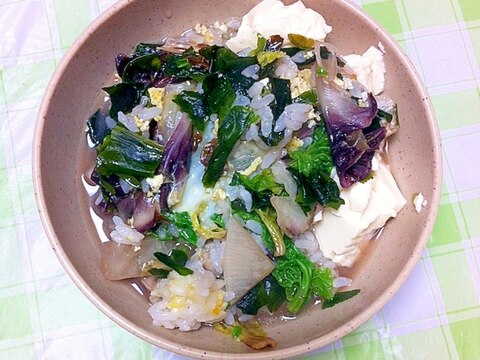 残り野菜で♬紫キャベツの雑炊